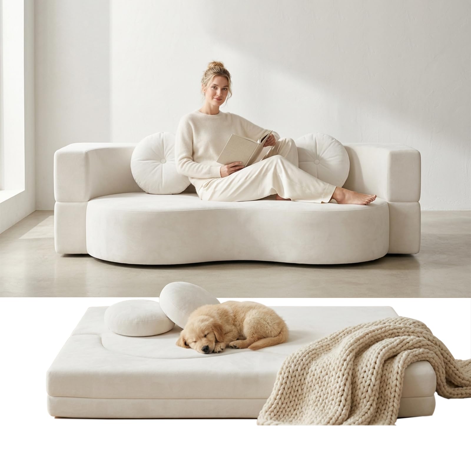 Sofa-Klappbares -Schlafsofa-Boneless Couch Abnehmbar und waschbar - Keine Montage erforderlich Weiß