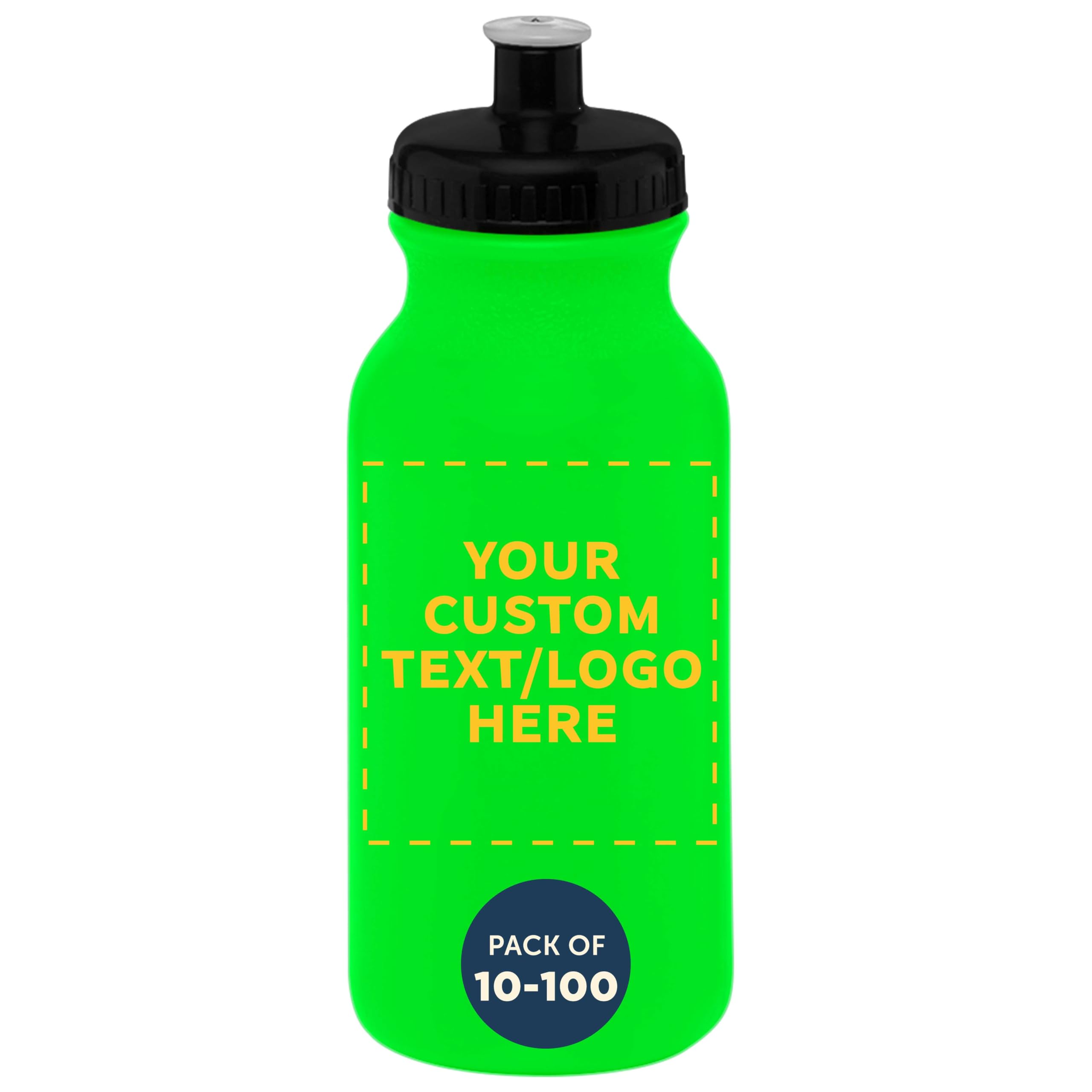 DISCOUNT PROMOS Custom 20 oz. Water Bottles with Push Cap Set of 10/50/100, Personalized Bulk Pack - Perfect for Gym, Hiking, Camping, Outdoor Sports