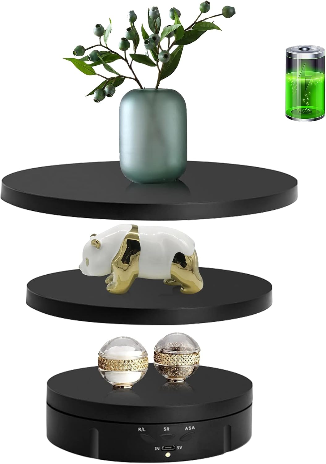 JAYEGT 3 in 1 Motorized Rotating Display Stand with 5.74/7.08/8.66 inch Replacement Cover?Max 22lbs Load , 3D Models, Cake -Black 3 in1 / Black/ NO Remote controller