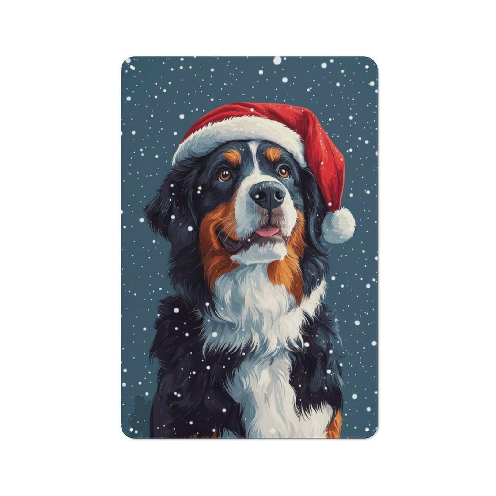 Junmoney Bernese Mountain Dog In Santa Hat Christmas For Café Or Restaurant, Dog Wall Art Vintage Metal Sign 30X20cm, For Vintage Wall Decor Fans, For Cafés, Pubs And Restaurants