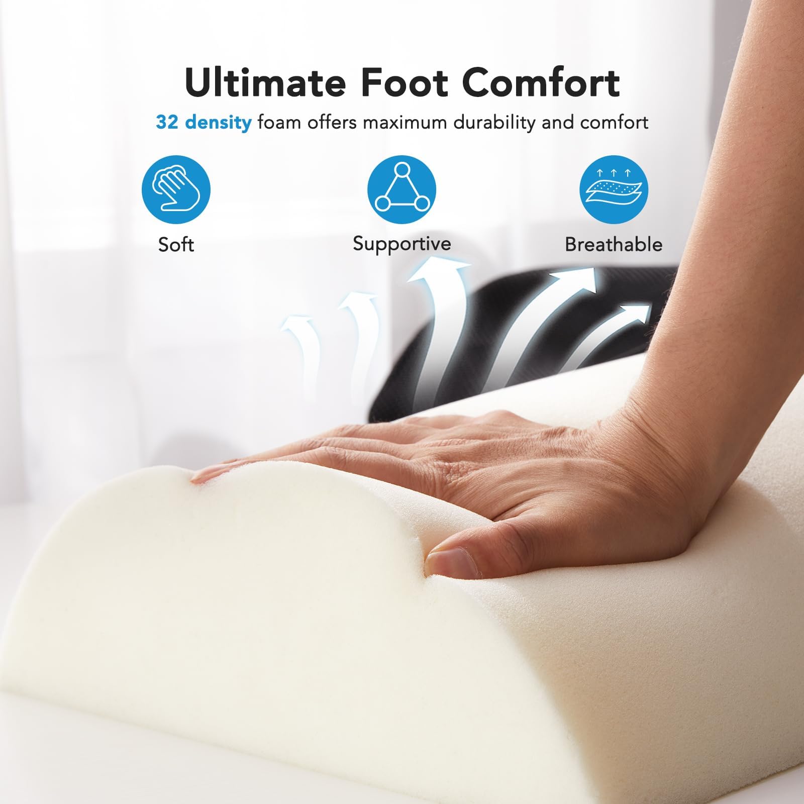 HUANUO Adjustable Foot Rest - Under Desk Footrest with 2 Optional Covers, Ergonomic Foot Rest Cushion with Magic Tape and Massaging Micro Beads for Office, Home