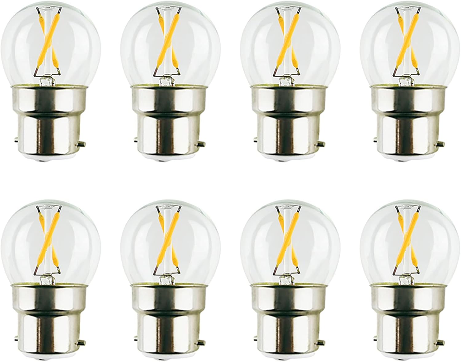 B22 G35 Globe Light Bulb 2W Vintage LED Edison Bulb 15W Halogen Equivalent Clear Glass Lengthened Filament Lamp for Chandeliers Pendant Lamp Ceiling Fan Refrigerator 2700K Warm White AC110V Pack of 8