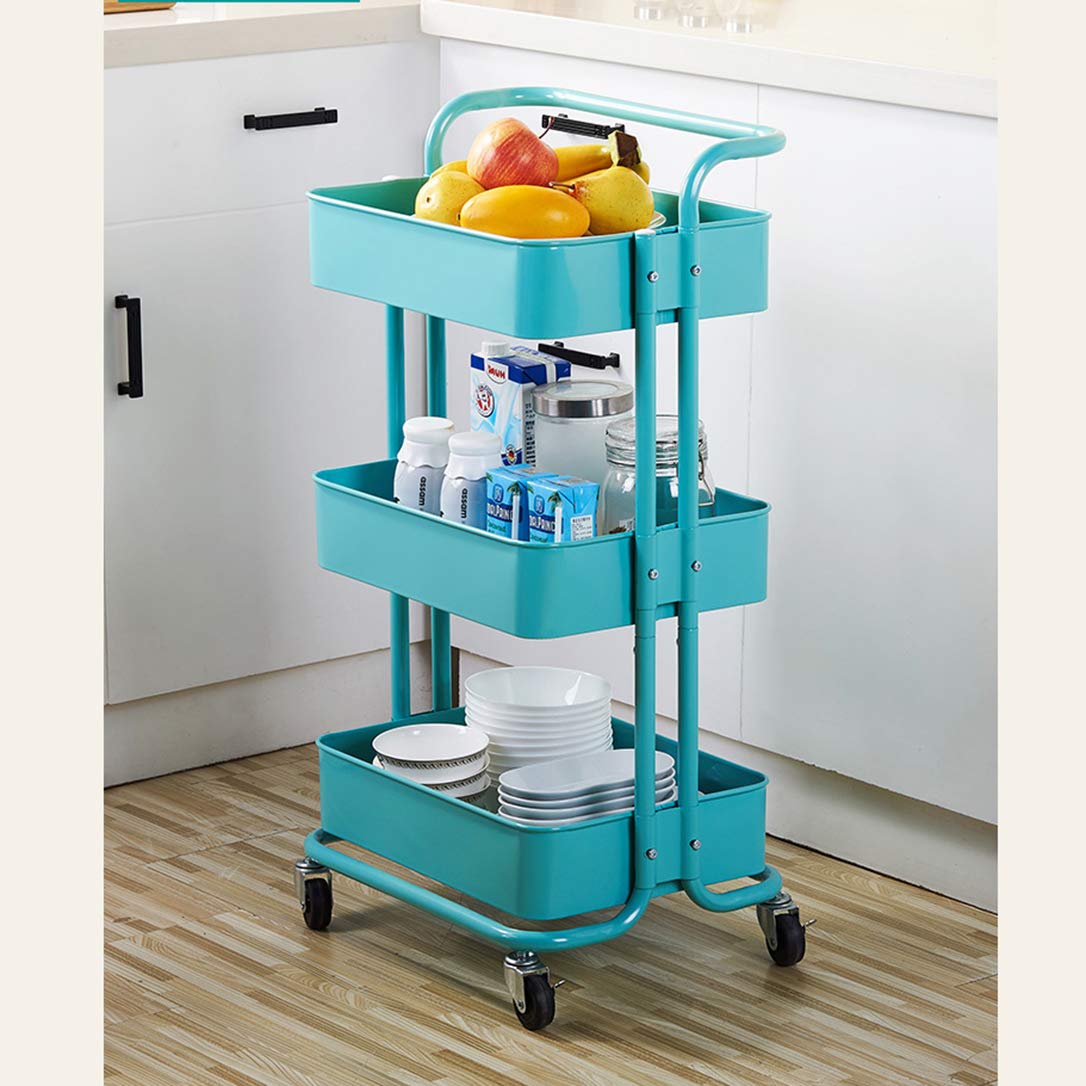 ZYFA Carrello Cucina a 3 Piani Servizio,con Rotelle Bloccabili, Scaffale Portaoggetti Mobile in Acciaio,Carrello Portaoggetti Multiuso, Carrello Salvaspazio, Scaffale Rete Metallica Contenitori