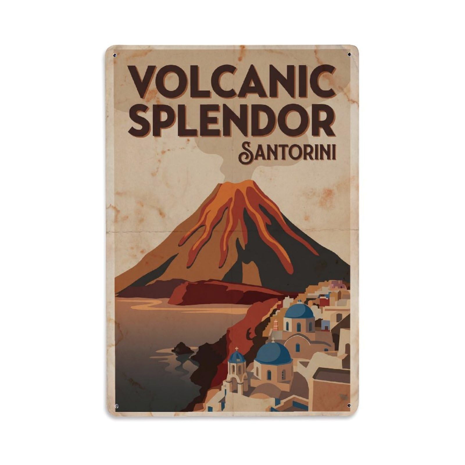 Gead 8X12inch Style Vintage Travel Santorini Volcanic Splendor Metal Tin Sign