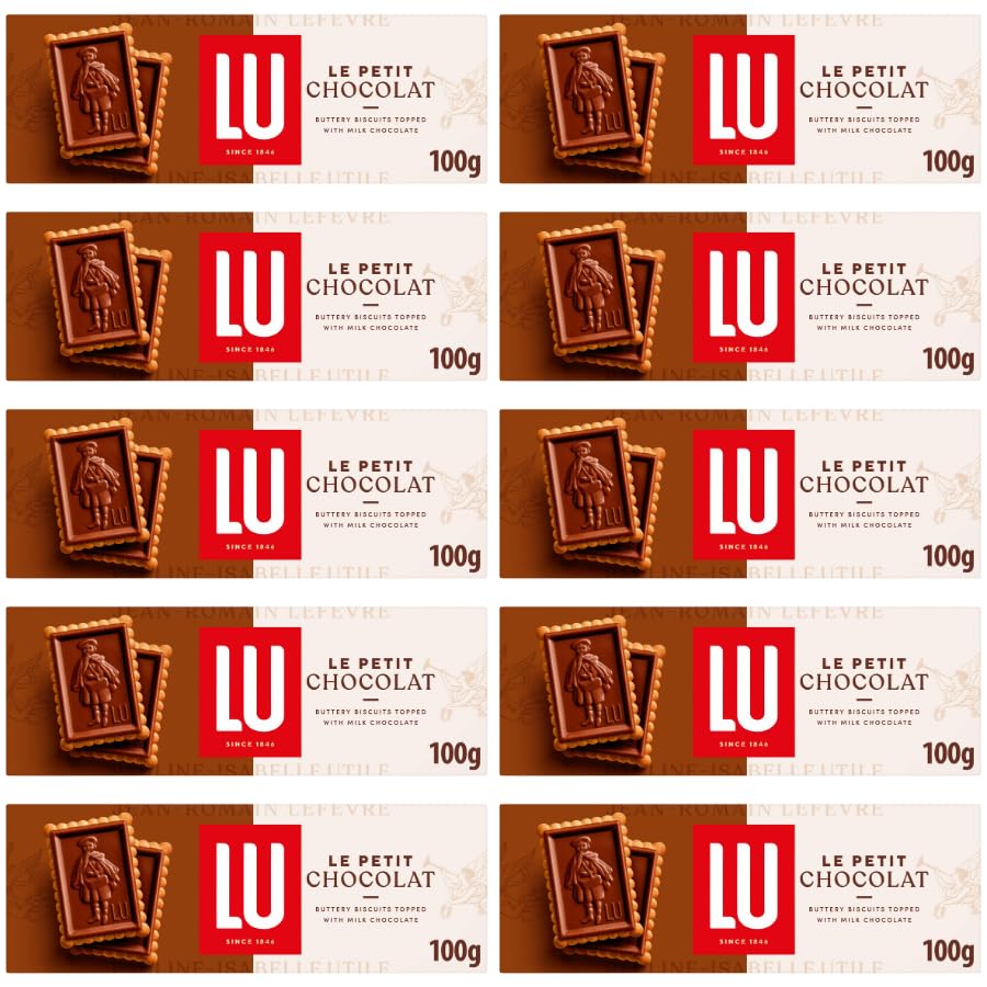 Biscuit Bundle with LU Le Petit Chocolat Buttery Topped with Milk Chocolate Biscuits 100g - 10 Pack | Crunchy Biscuits Topped with Milk Chocolate, Sustainable Wheat.
