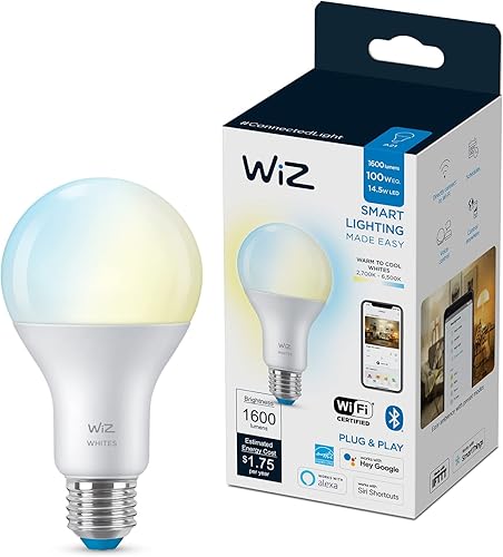 WiZ 100W Eq. (14.5W) A21 bombilla inteligente LED blanca sintonizable  Paquete de 1  E26  Interior  Se conecta a tu Wi-Fi existente  Control con voz