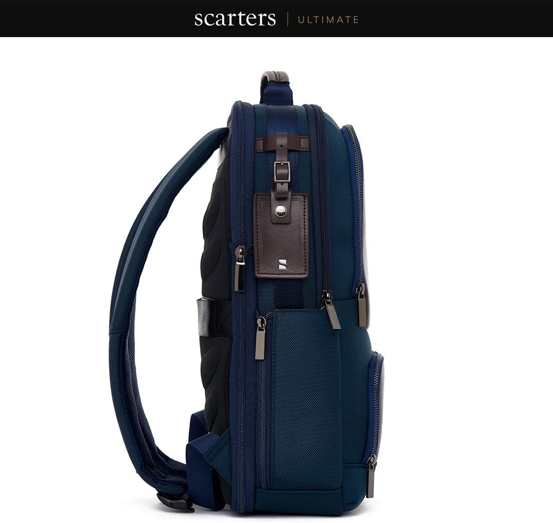 80% Off Discount Scarters | Ultimate Laptop Backpack for Business Travel with USB Charging Port in Water Resistant Durable Fabric, Fits Up to 15.6 inch Computer, Trendy College School Student Gift Casual Daypack: Zenith ~ Navy Blue And Brown