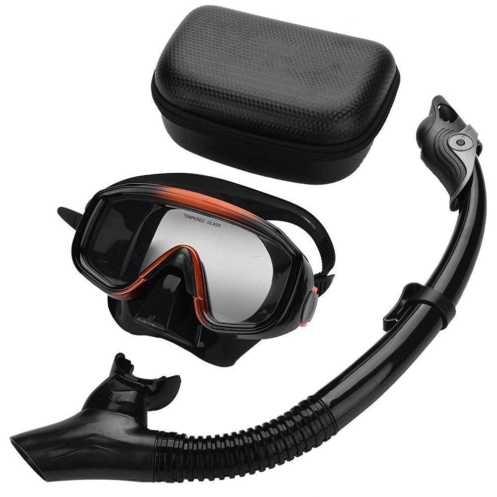 Scuba Diving Half Mask, Anti Fog Leakproof Wide View Snorkel Breathing Mask for Snorkeling Swimming Adult Divers Tempered Glass Silicone Black with Carry Case