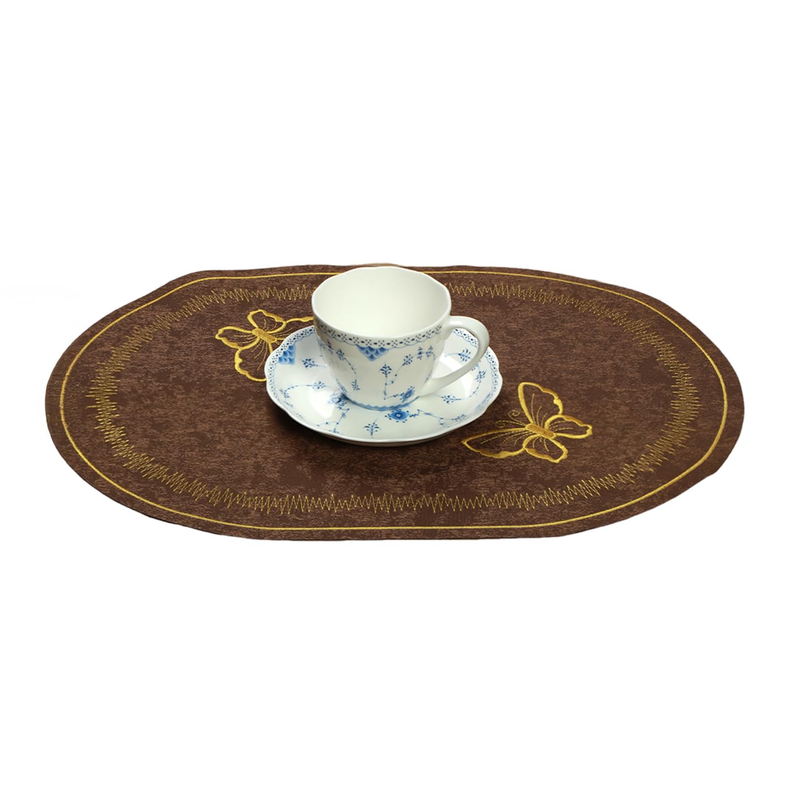 Virelynx Linen Placemat Embroidery – Butterflies Pattern Oval Heat-Resistant, Stain-Resistant Dining Accessories for Table
