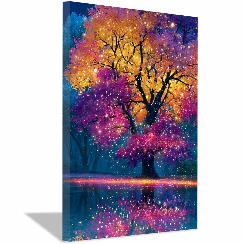HOQIU Wall Pictures Tri-Color Metal Tree tree poster, landscape wall art, for Living Room Bedroom Bathroom.(Multicolor)-30x40cm Framed
