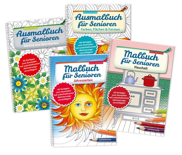 Ausmalbuch für Senioren Bd. 1-4 im SET: mit unterhaltsamen Aktivierungsvorschlägen