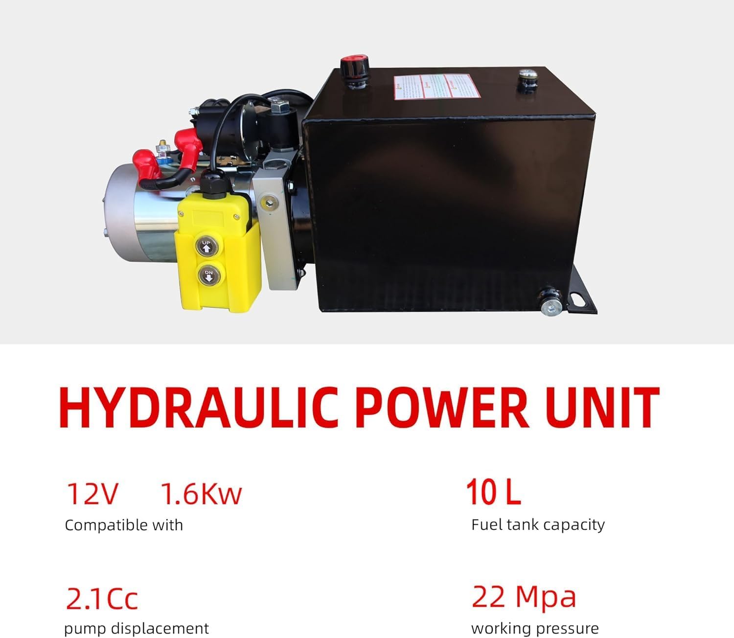 Single Acting Hydraulic Pump 10 Quart Hydraulic Power Units 12V DC Hydraulic Pump SAE #6 Connector for Dump Trailer Car Lifting