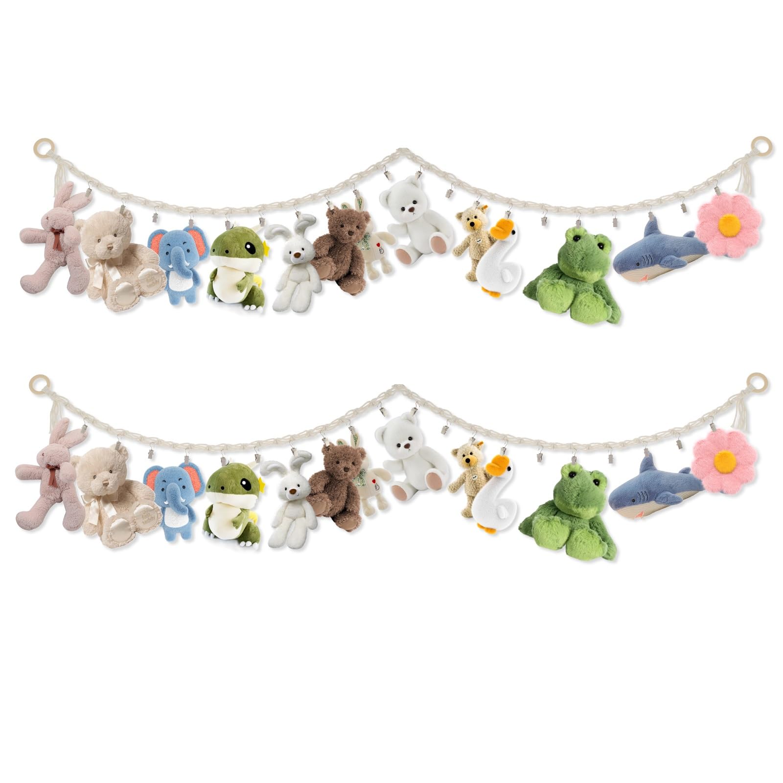 Toy Hammock, Stuffed Animal Net, Rope with Removal Clip Space Saving Stuffed Animals Chain Toy Holder, Portable Hanging Hammock for Hats Toys Dolls Cards(2PCS)