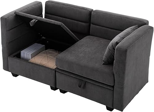 Miniatura 6 de asunflower Sofá modular de dos plazas con asiento de almacenamiento, sofá de oficina, sofá pequeño con diván convertible de 2 asientos para