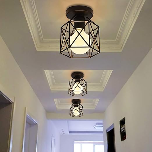 Vintage Hallway Ceiling Light, Black Semi-Flush Mount Basket Cage Bedroom Cloakroom Living Room Ceiling Lamp, Suitable E27 Light Bulb : Amazon.co.uk: Lighting