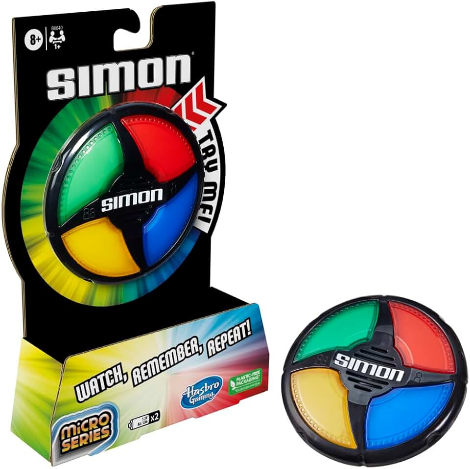 Hasbro Gaming Simon Micro 系列電子遊戲，適合 1 名或更多玩家，經典 Simon 遊戲，緊湊尺寸，有趣的派對遊戲，適合 8 歲以上兒童