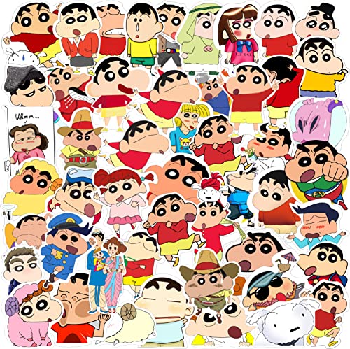 Image of FlyBuyHub Shinchan Aesthetic Vinyl Journal Stickers for Phone Case, Laptop, Notebook, Dairy, Water Bottle, School Bag, Etc Self-Adhesive Stickers Set of 50 Glossy and Waterproof Stickers (Shainchan)