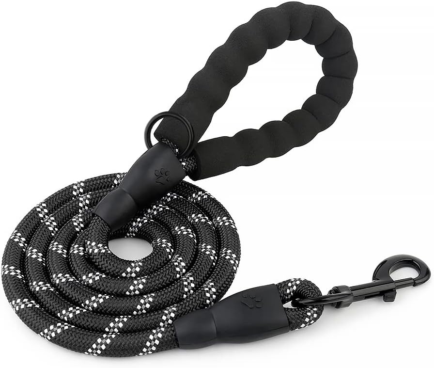 HANK Dog Leash | 3M Reflective Leash for Large Dogs | Soft Handle | Heavy Duty Belt Hook | Shock Proof | Suitable for Large Breed (10-80KG) 5 Feet Long (L - Black)
