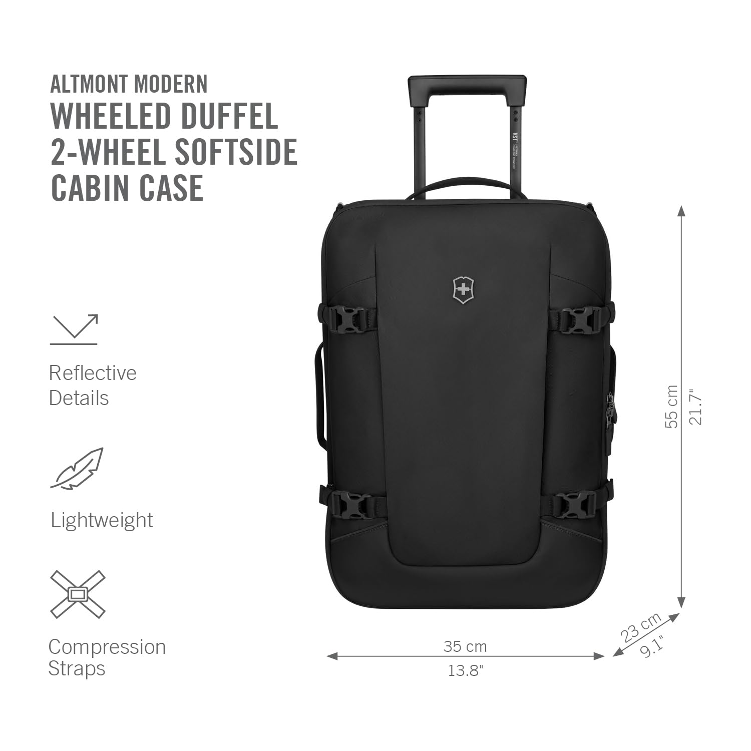 Victorinox Altmont Modern Wheeled Duffel, Bolsa de Viaje con Ruedas, Equipaje de Mano, Maleta Carcasa Blanda, Mujer/Hombre, 42 l, Negro