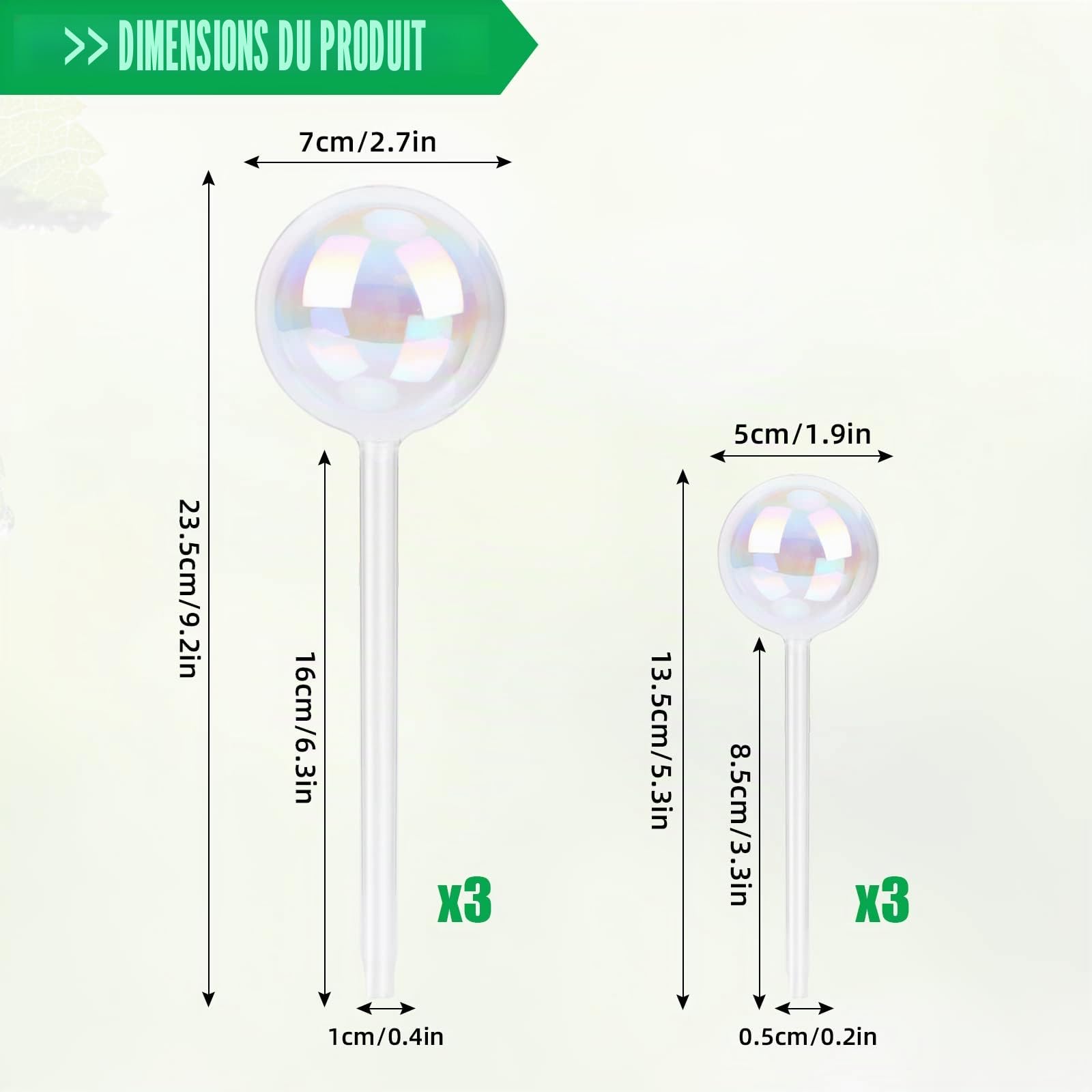 Lot de 6Pcs Bulbes d’Arrosage Automatique Dispositif D'irrigation, Boule Auto-arrosage en Verre Coloré pour Plante Fleur D'intérieur et D'extérieur (Forme de Goutte d'eau)