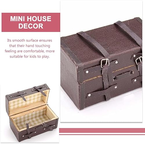 Miniatura 5 de Yardwe Maleta en miniatura para casa de muñecas, maleta, de madera, minimaletero, vintage, maletero, maletín retro, caja del tesoro para casa de