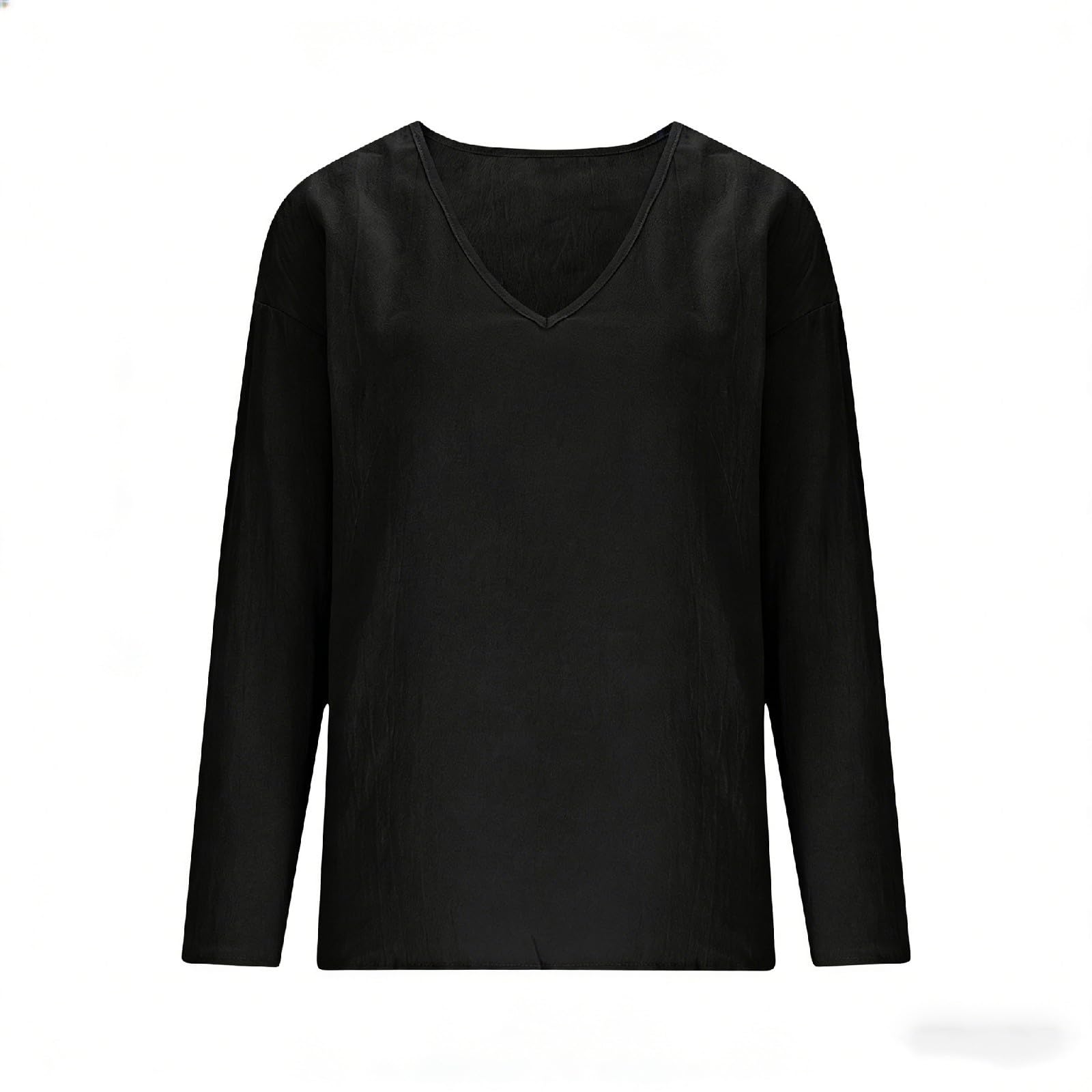 Linen Shirts for Women Long Sleeve V Neck Loose Tops Summer Beach Boho Casual Peasant Blouse — view 5