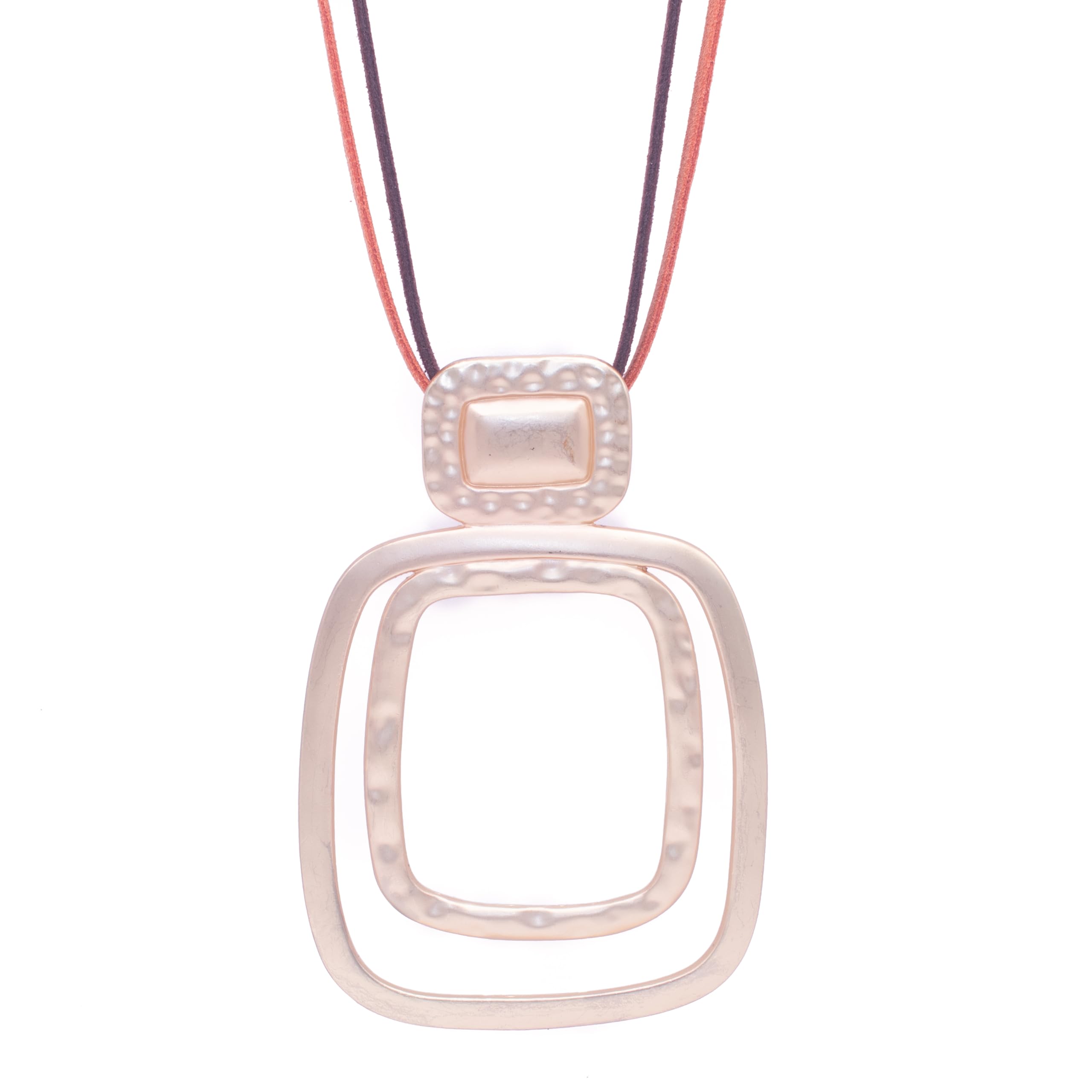 NILUXE DESIGN Colgante mujer cuadrado largo – Collar dorado grande con cadena de antelina de dos colores ajustable – Estilo hippie bohemio – Elegante y moderno - Collares mujer