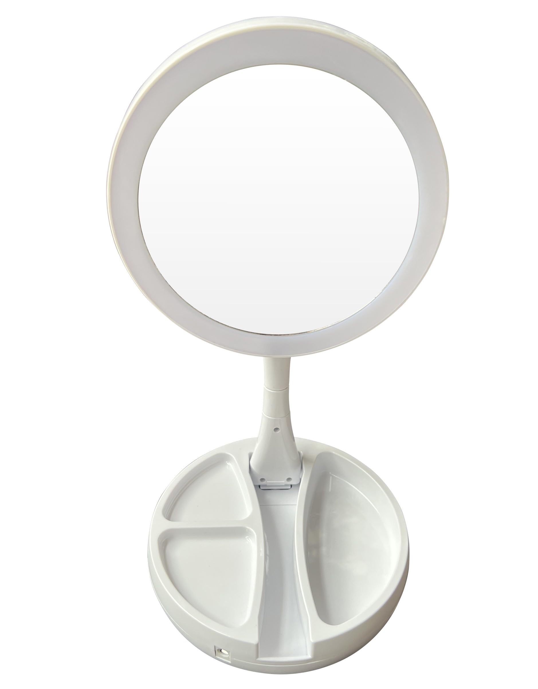 Specchio cosmetico da scrivania da 15,2 cm, con ingrandimento 10X/1X, con illuminazione a LED, con pulsante di controllo, specchio pieghevole, facile da trasportare, ricaricabile tramite