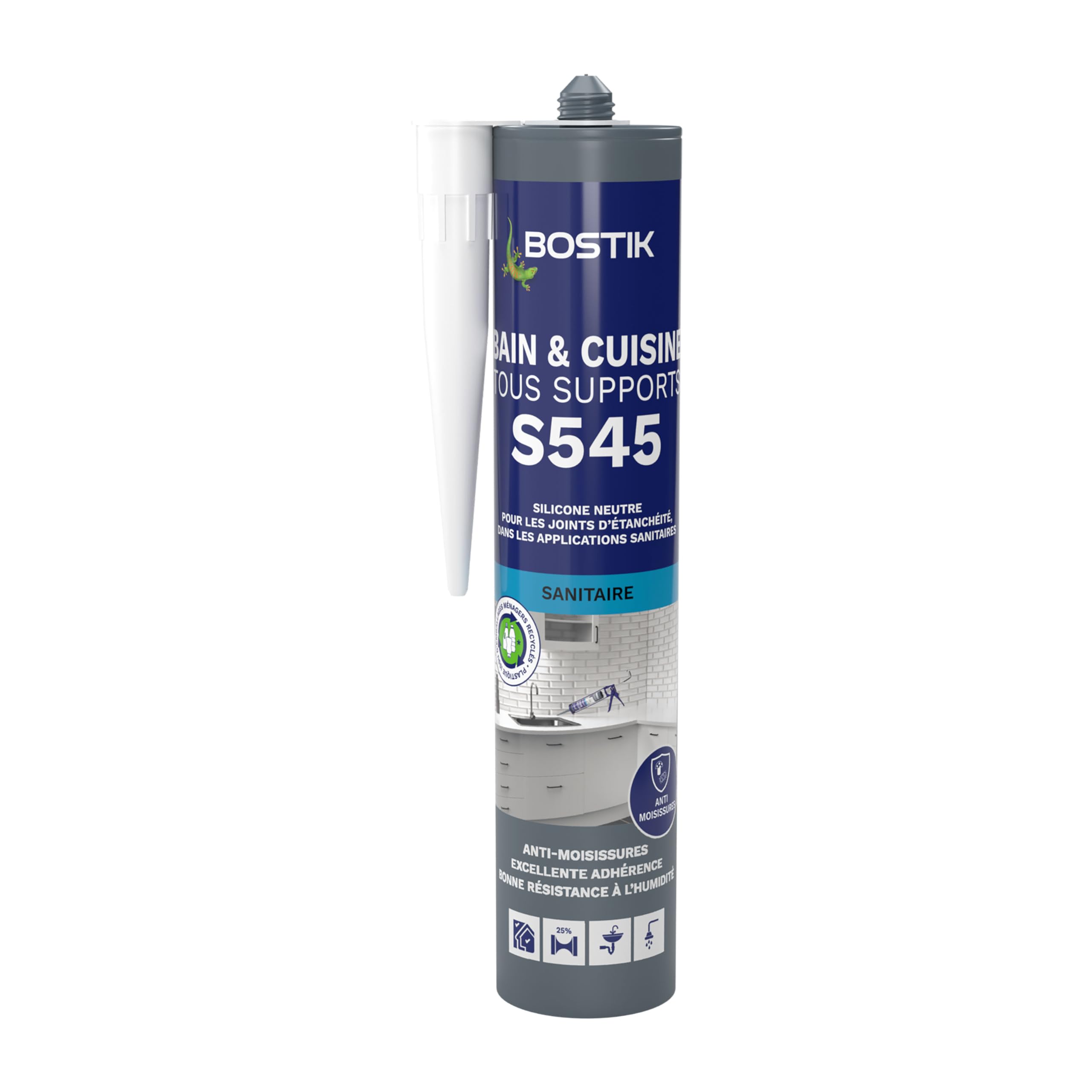 Bostik Mastic Silicone d'Étanchéité – Bain et Cuisine – Couleur Gris Anthracite 300 ml