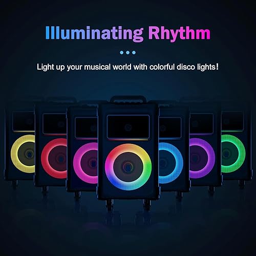 Miniatura 7 de Altavoz inalámbrico Bluetooth con woofer de 10 pulgadas y potencia máxima de 500 W, máquina de karaoke con 2 micrófonos, sistema PA portátil con