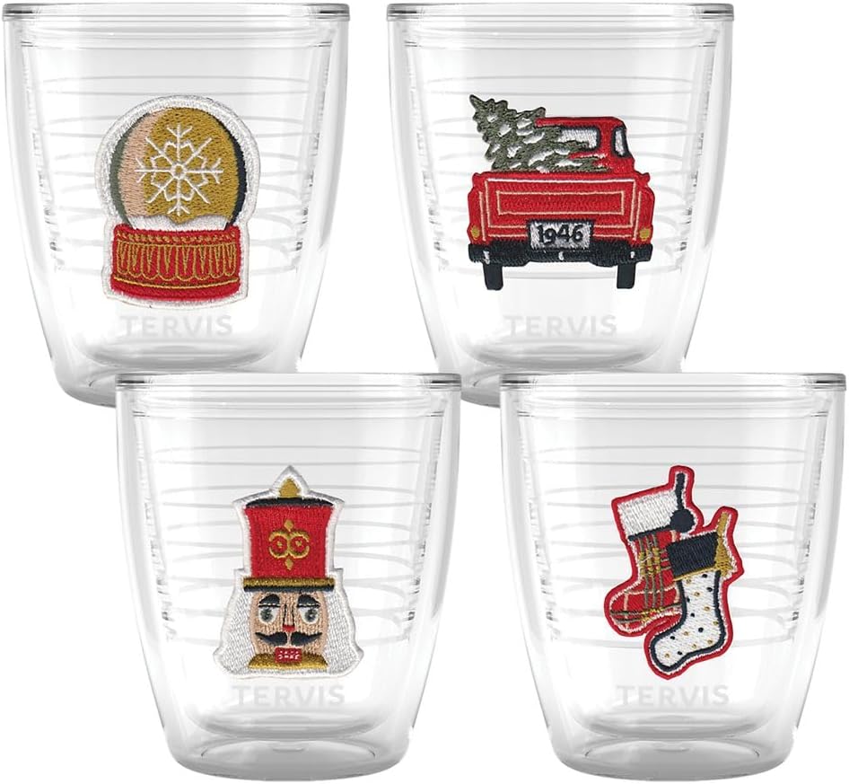Tervis Christmas Holiday Traditions Collection Made in USA Double Walled Insulated Tumbler Travel Cup Keeps Drinks Cold & Hot, 12oz - 4pk Assorted, Classic