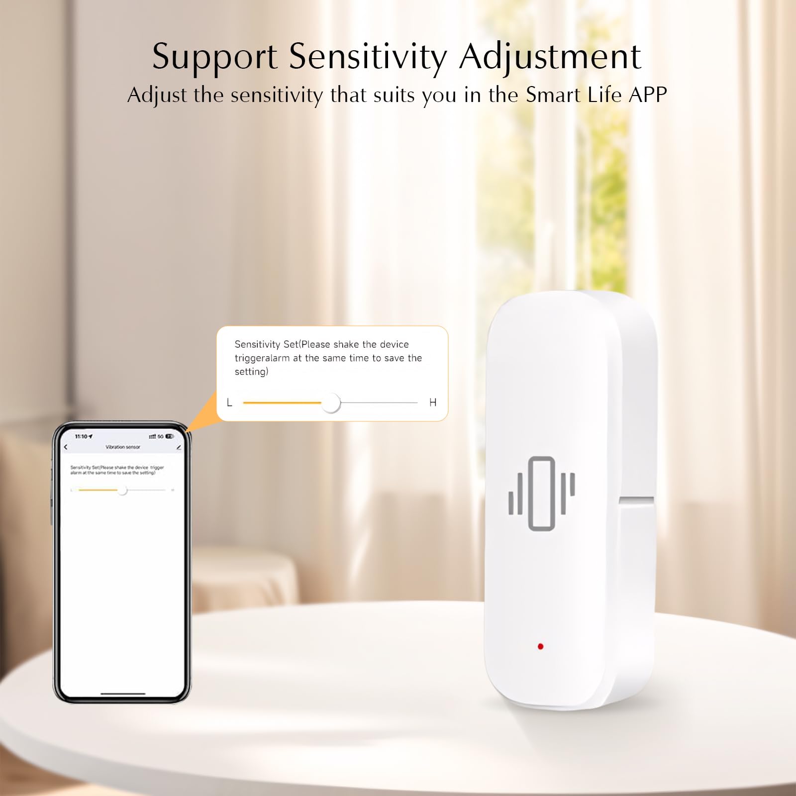 Sensore di vibrazione WiFi, sensori di allarme per finestre intelligenti, Tuya APP riceve notifiche da remoto con sensibilità regolabile, per allarme per porte di sicurezza finestre