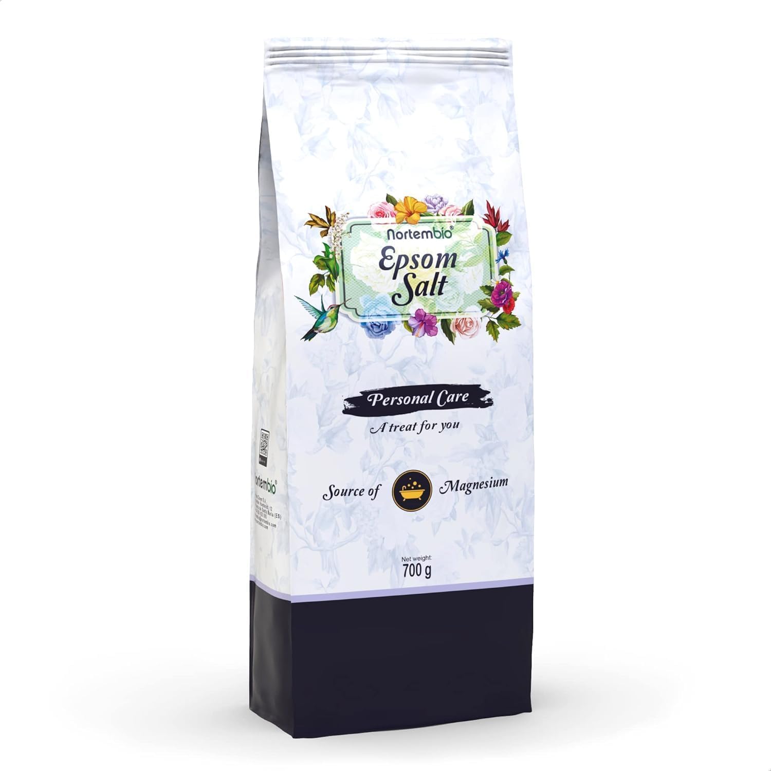 Nortembio Sali di Epsom 100% Puri 700 g – Fonte Concentrata di Magnesio | Per Pelli Sensibili | Con Vitamine C ed E Idratanti | Senza Additivi, Uso Esterno Naturale + E-Book Gratuito
