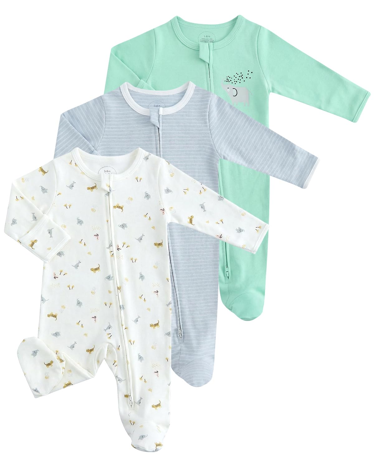 JiAmy Baby Neonato Pagliaccetto in Cotone Confezione da 3, Bambino Pigiama Ragazze Ragazzi Tutine, Neonato in Cotone Pagliaccetto Tutina a 2 Vie Cerniera a Piedini Pigiami Interi