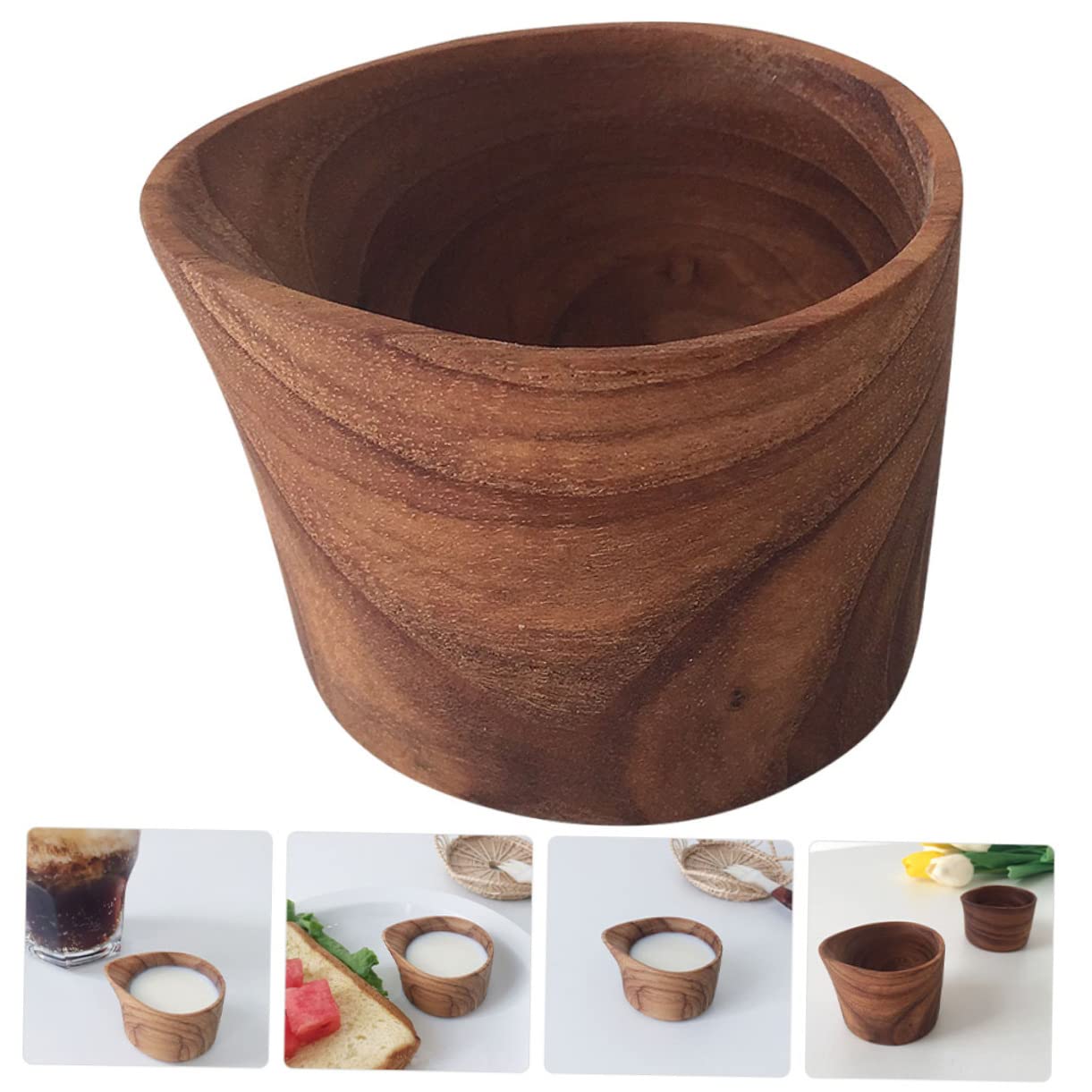 Veemoon Elegant Wooden Mini Milk Cup Solid Wooden Tea Mug Portable Creamer Cup for Coffee Sauce