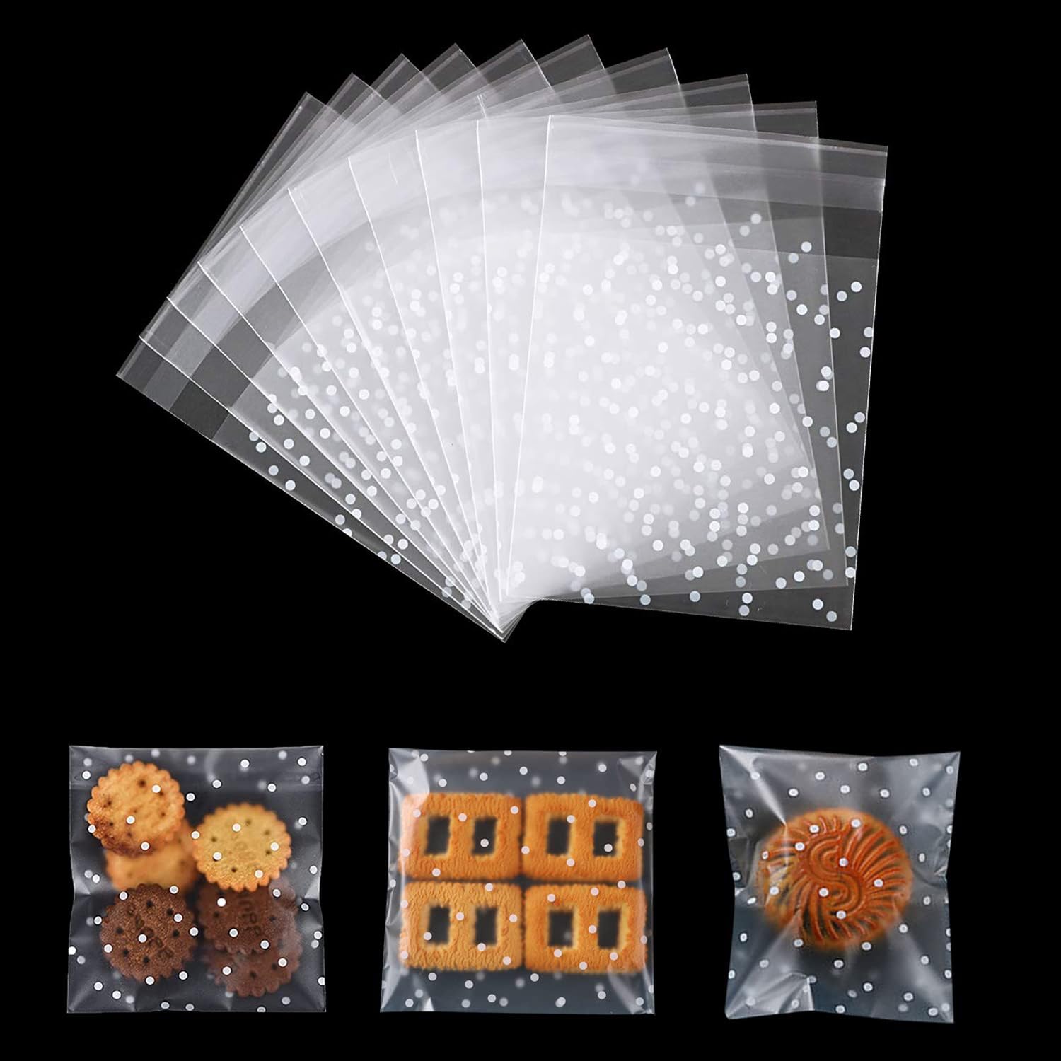 MAKINGTEC 300Pcs Clear Cello Cellophane Bags Self Adhesive Thank You Plastic Bags for Bakery Candle Soap Cookie Candies Dessert Holiday New Year Party Favors
