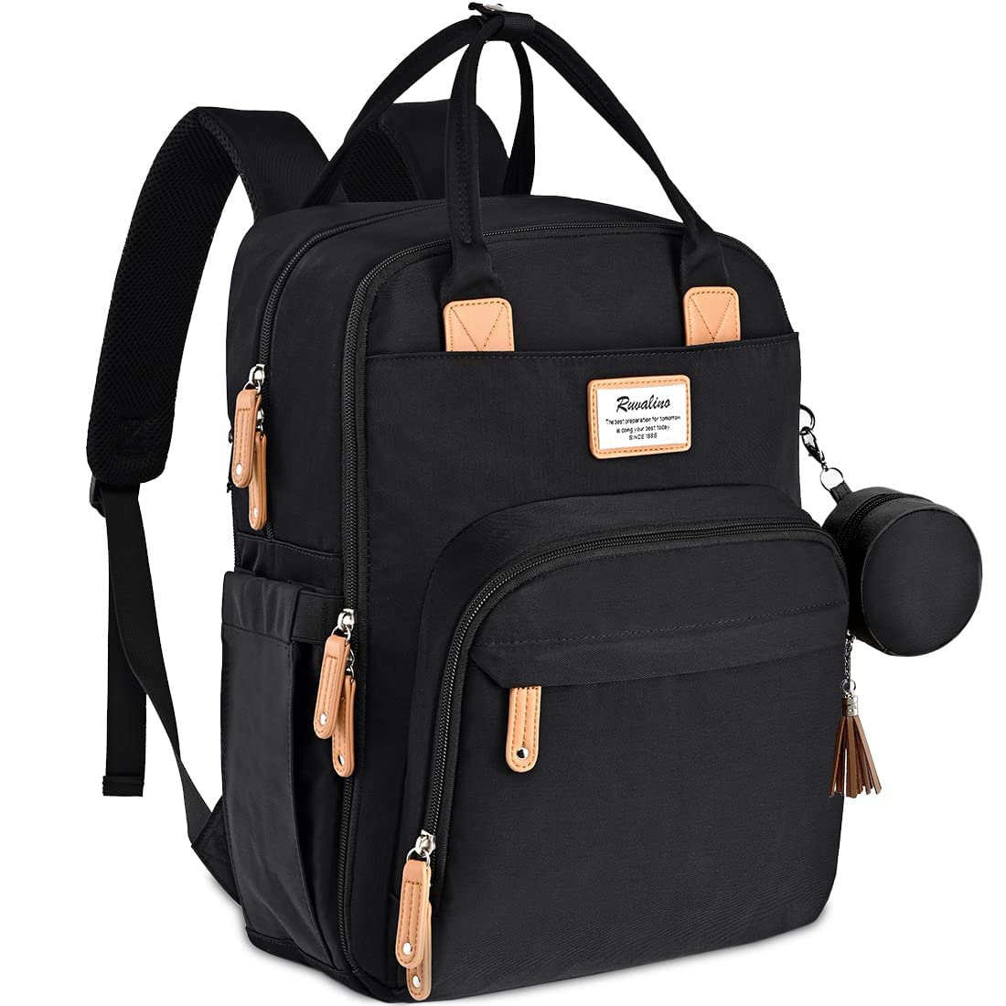 RUVALINO Sac à dos à langer Grand sac à dos à langer avec sac multifonctionnel pour bébé et matelas à langer mobile - Porte-sucette - pour maman et papa (Noir)  Taille unique