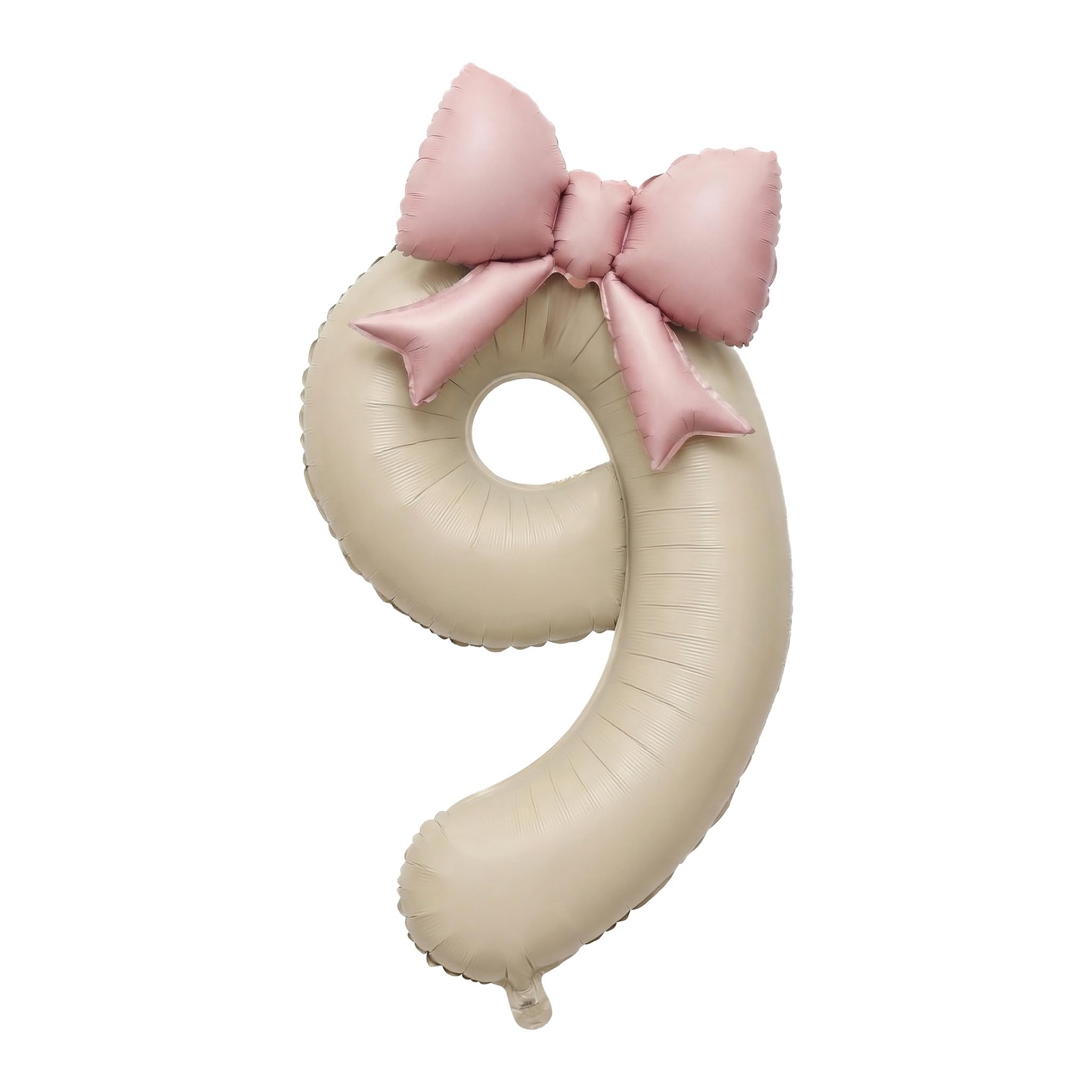 Beige Number 9 Balloon, 40 Inch Foil Birthday Balloon With Bow, Large Number Balloon For Girl's Birthday Party Decorations