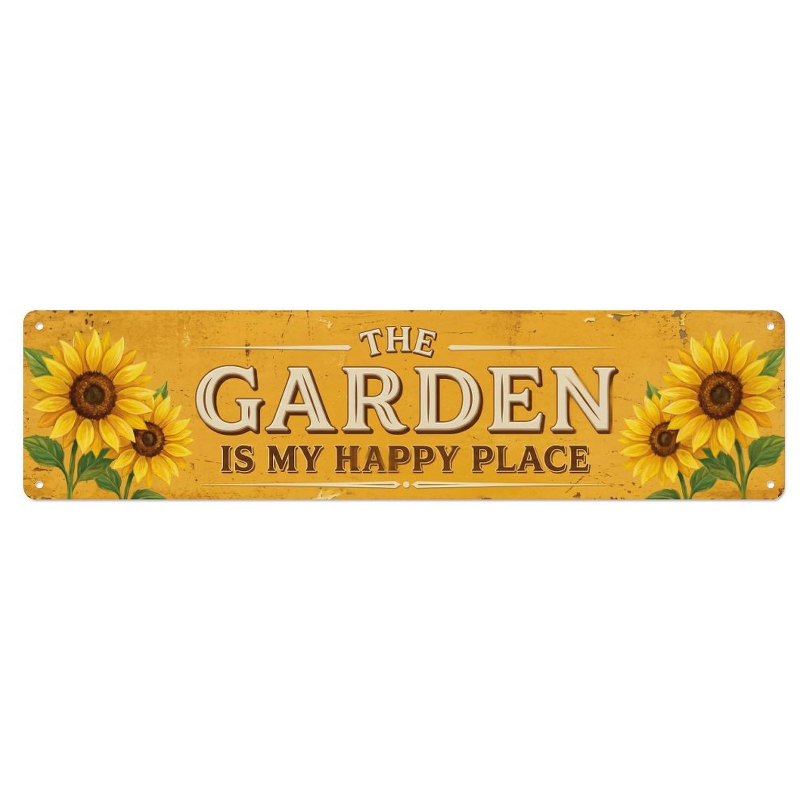 Vintage The Garden Is My Happy Place Sunflower Yellow Metal Tin Sign