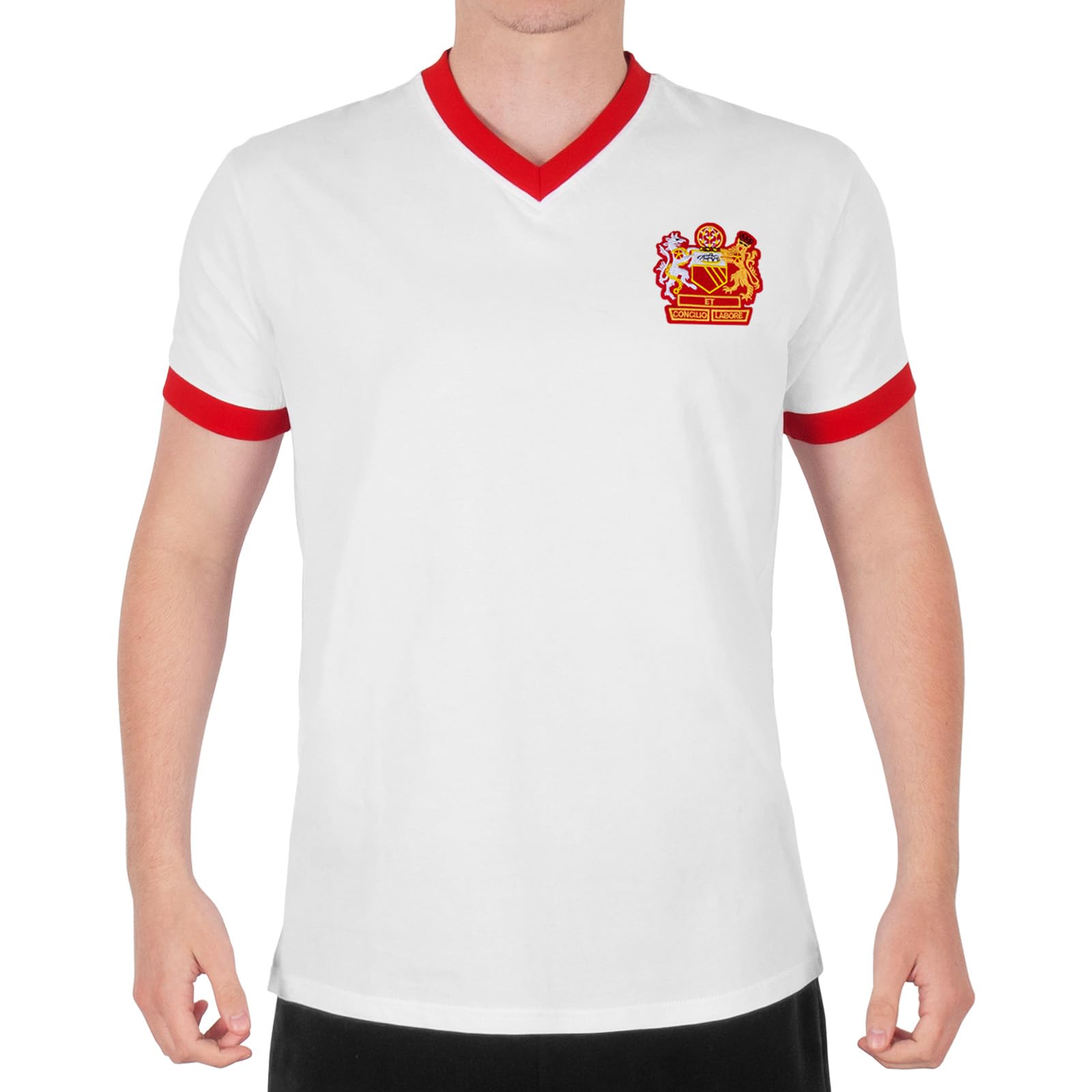 Fan Originals Men's White V-Neck Manchester Crest Manchester Crest T-Shirt V Neck White Xl