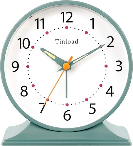 Reloj despertador analógico retro antiguo de 4.5 pulgadas, pequeño reloj silencioso de mesita de noche con luz manual, funciona con pilas,