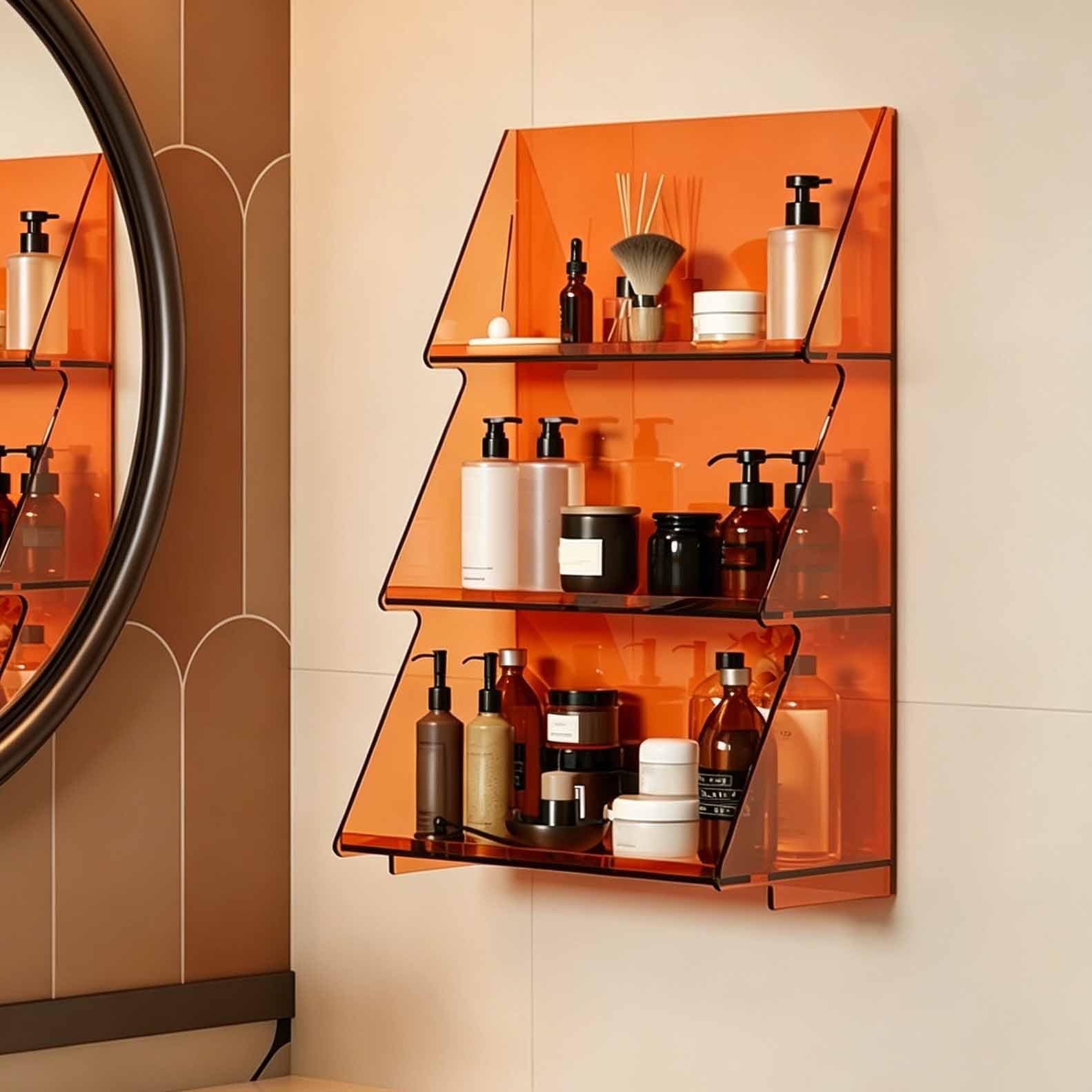 Dalumian 3-tier Wall Mounted Acrylic Storage Rack, Space-Saving Invisible Wall Shelves, Perfume Organizer Floating Shelf for Bedroom, Living Room, Kitchen, Bathroom Decor(Orange)