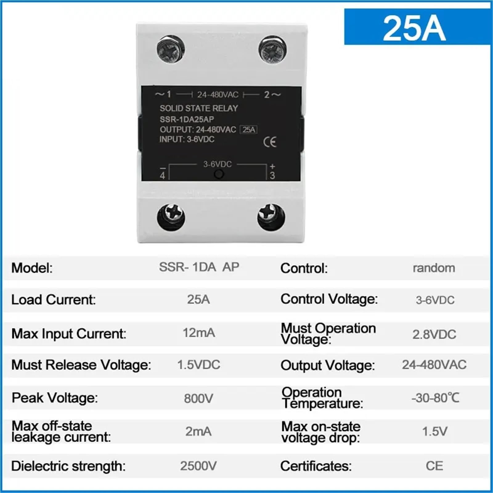 Losowy przekaźnik półprzewodnikowy SSR 10A 25A 40A 60A 80A 100A 120A DC Sterowanie DC Jednofazowe sterowanie AC 3-6 V DC 24-480 V AC (60 A)