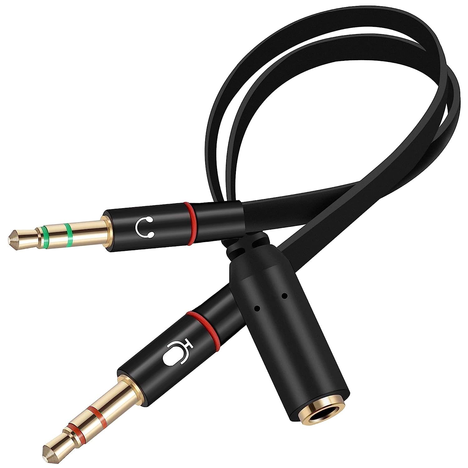 jgd products gold plated 3.5 mm headphone splitter for computer 2 male to 1 female 3.5mm headphone mic audio y splitter cable smartphone headset to pc auxiliary adapter (black,20cm)