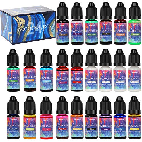Alcohol Ink Set - Vibrant Colors High Concentrated Alcohol-Based Ink, Great for Resin Petri Dish Making, Epoxy Resin Painting, Tumbler Cup Making, Alcohol Ink Art(Each 0.35oz, 24 Bottles)