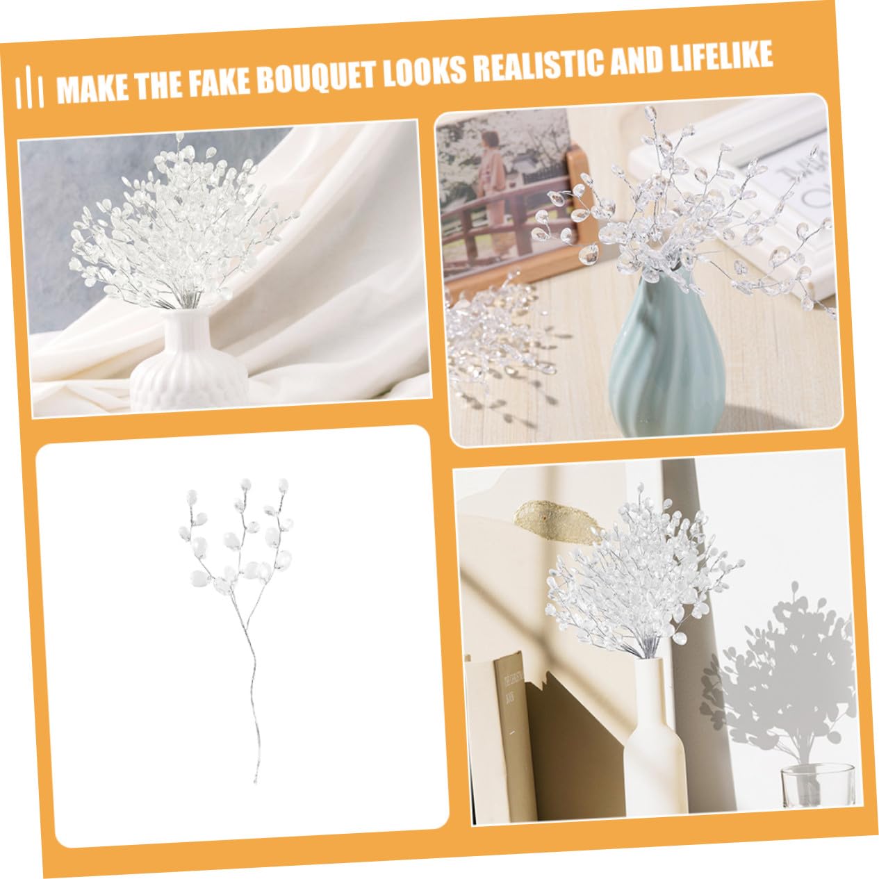 LIFKOME Teiliges Künstliches Blumenarrangement Langlebige Pflegefreie Deko mit Weißen Acrylperlen Tischdekoration für Zuhause Hochzeit Büro Ganzjährige Vase Raumgestaltung