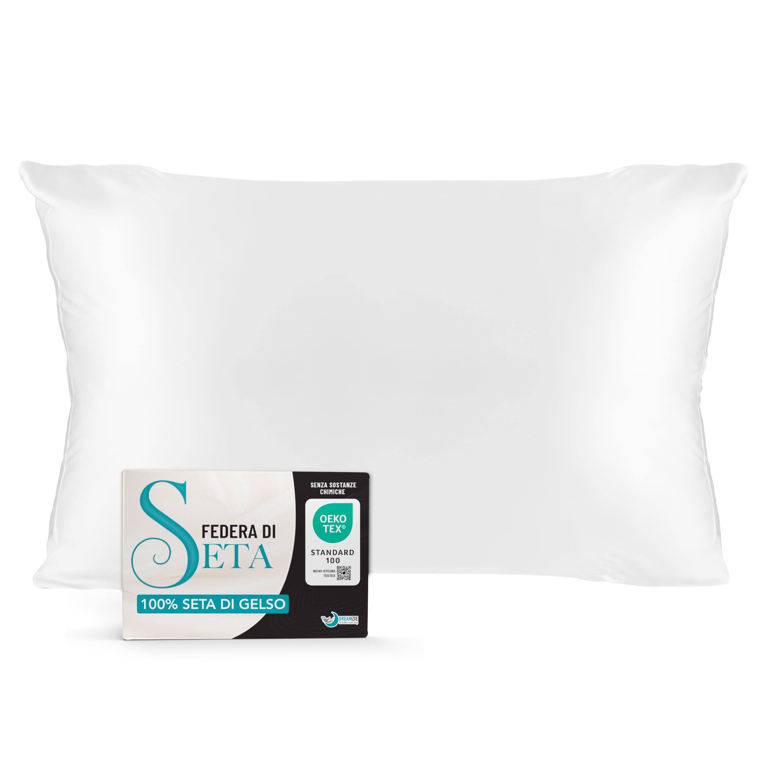 Federa Seta Cuscino 50x75 Dreamzie - 100% Seta Naturale di Gelso 19 Momme - Federe Seta Antiacaro e Ipoallergenico - Blanc