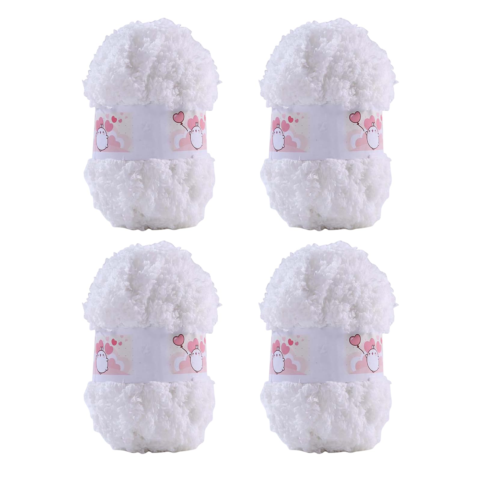 ACESOME 4Pcs Fluffy Yarn Crochet Yarn, Polyester Yarn 50g/Ball Plush Yarn Flutterby Soft Yarn for Crochet, Knitting Yarn for Blanket, Baby Clothes, Headwear,Dolls, Rug (White)
