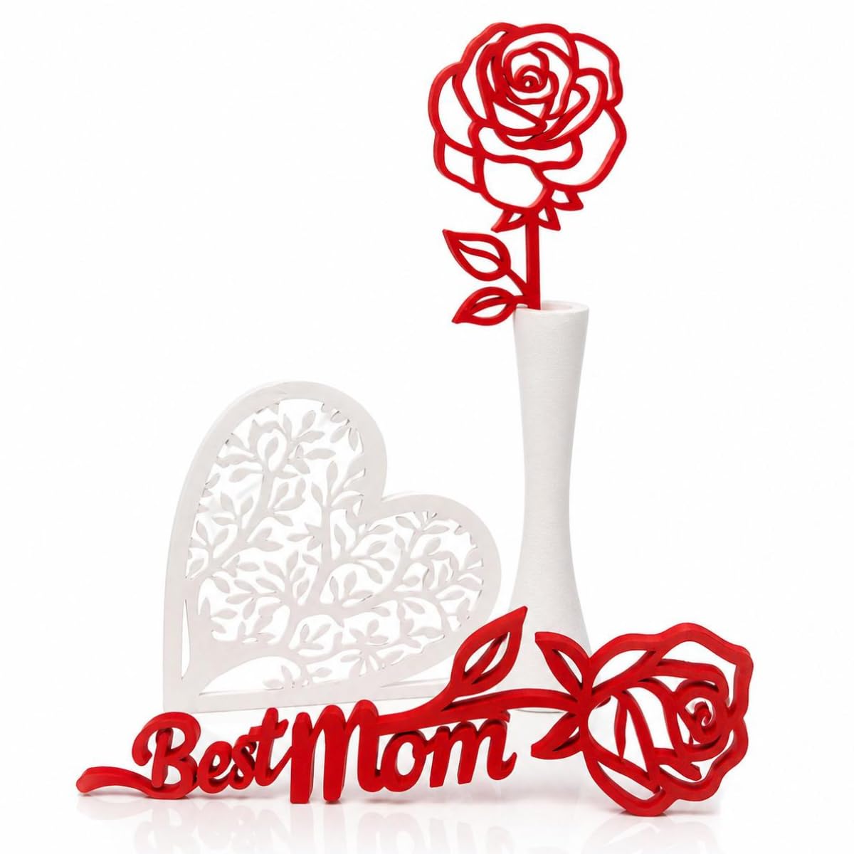 Regalo Festa della Mamma Decorazione Rosa Best Mom Soprammobile Elegante Idea Regalo Mamma Casa Cuore e Vasetto Design Moderno