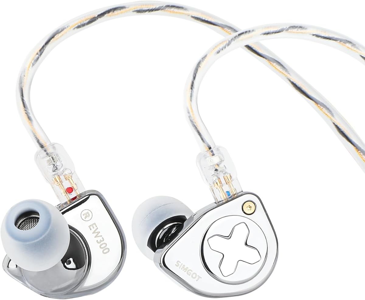 Linsoul SIMGOT EW300 1DD+1Planar+1PZT Hybrid Driver in Ear Monitor, Wired Earbuds IEM, Gaming Earbuds with Detachable Nozzles, Silver-Plated OFC IEM Cable for Audiophile Musician (Standard Edition)